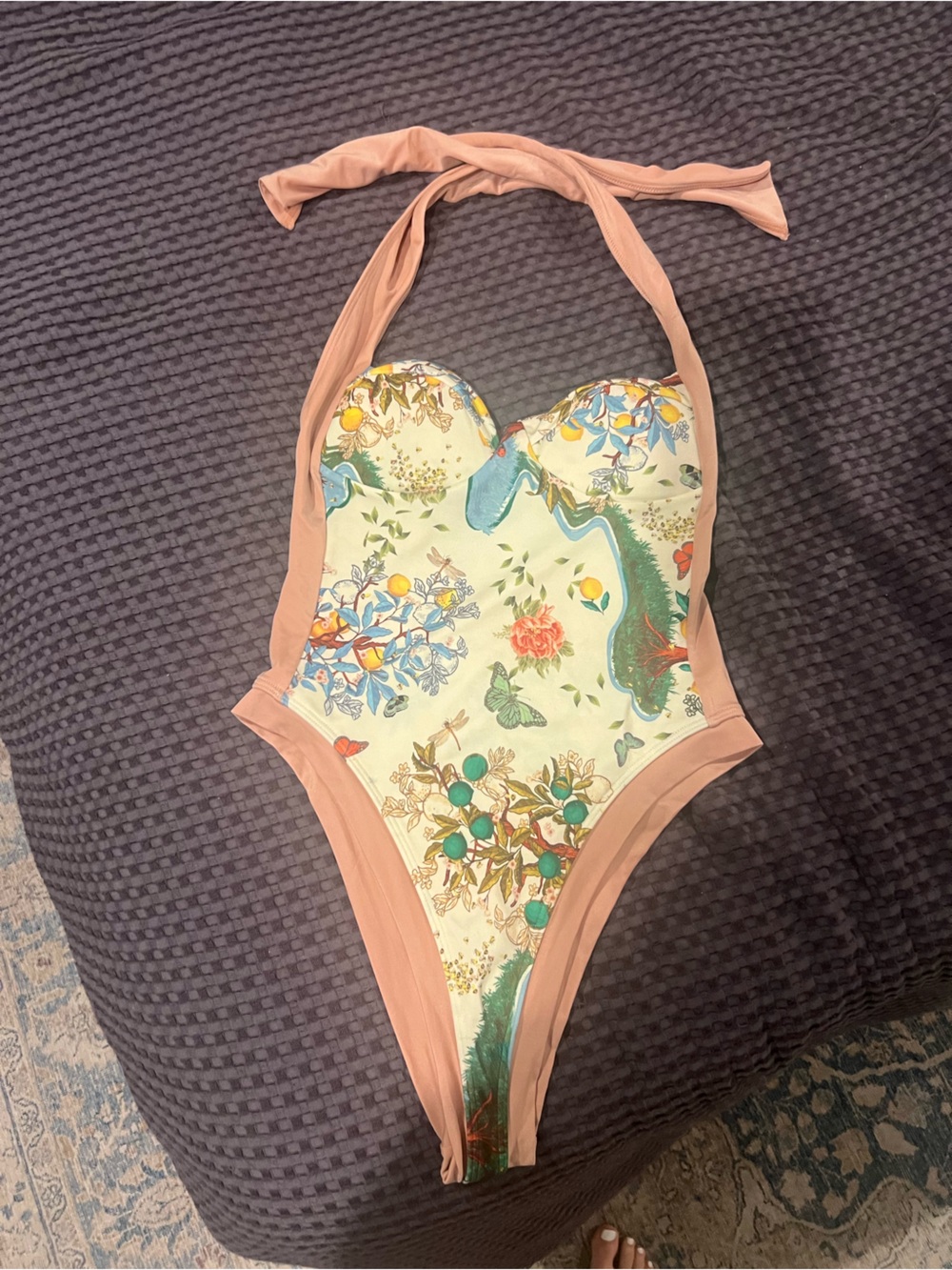Anthropologie Floral One-Piece Swimsuit in Blush and Ivory